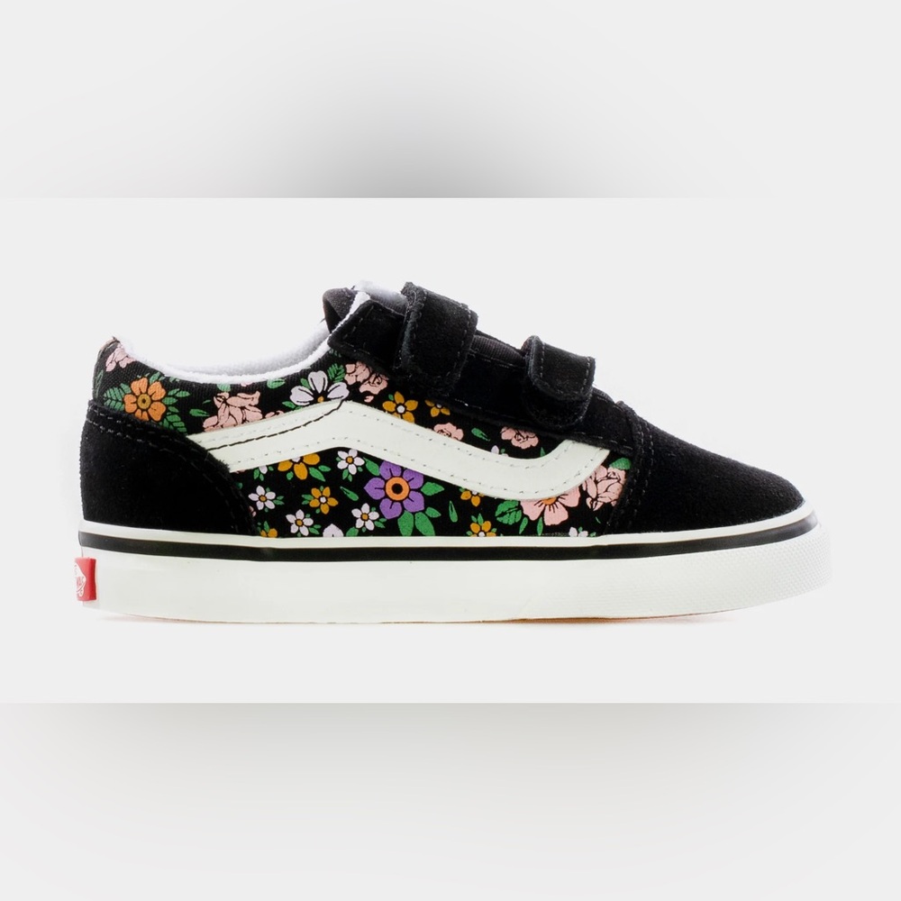 Vans Girls Kids Black Floral Velcro shoes